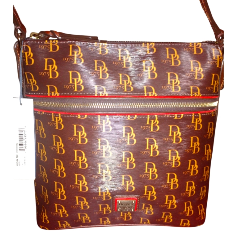 DOONEY AND BOURKE Brown Canvas Shoulder Bag w/monogram & Registration Card. NWT